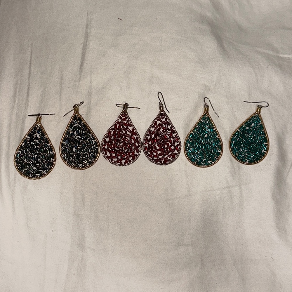3 pairs of beaded teardrop earrings